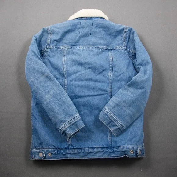 Madewell Western Women Sherpa Lined Denim Jacket Oversized Jean Trucker Coat S - Picture 3 of 11